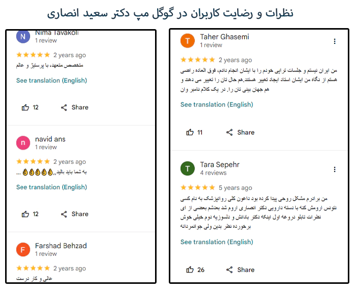 نظرات و رضایت کاربران در گوگل مپ دکتر سعید انصاری